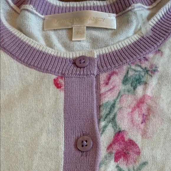 LoveShackFancy Cream Cardigan with Lilac Trim - Picture 4 of 7